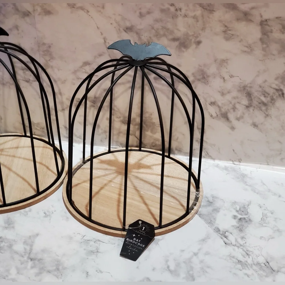 Halloween Black Metal Bat Bird Cage 7” x 8” In. Set Of 2 - Picture 2 of 5